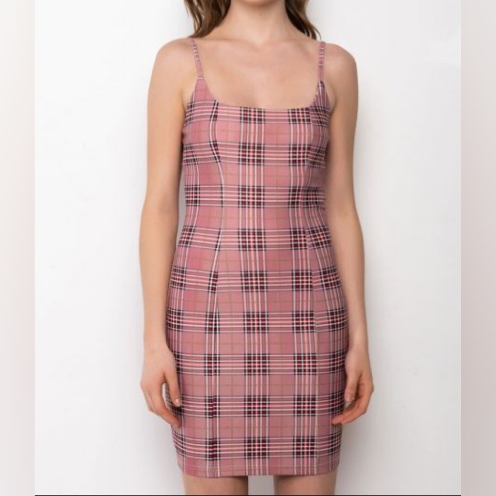 AKIRA Pink Plaid Mini Dress (Small)
